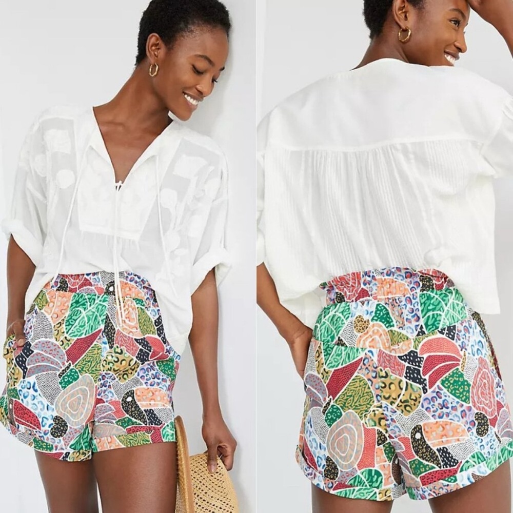 NWT Farm Rio Anthropologie Mosaic Print Swing Toucan Floral Print Shorts Women M